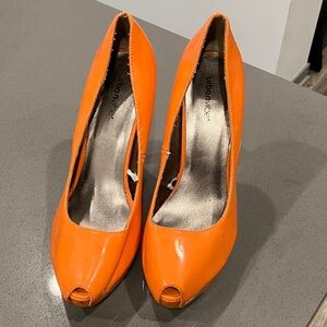 Vibrant Orange Peep Toe Heels by Urban Vogue